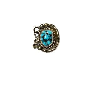 Navajo Sterling Turquoise Nugget Ring Pinkie- 4.7g - Size 3.5 Signed LH
